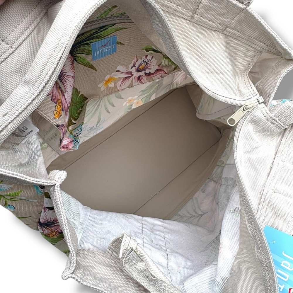 Jantzen Taupe Tropical Floral Canvas Beach Travel Tote Bag - Picture 7 of 7